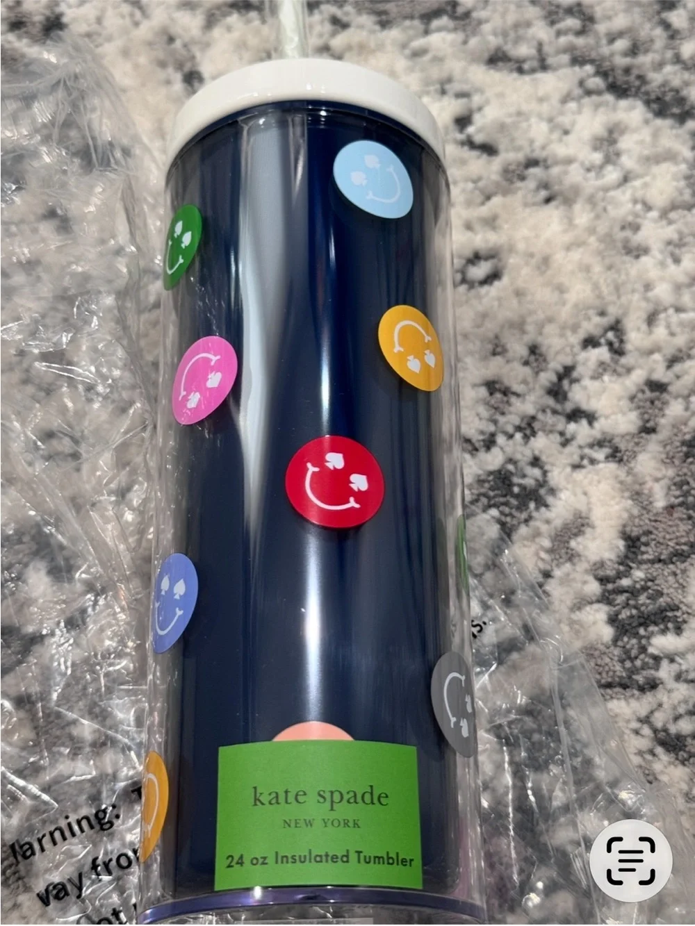 Kate Spade New York 24 oz Smiley Acrylic Travel Tumbler with Straw
